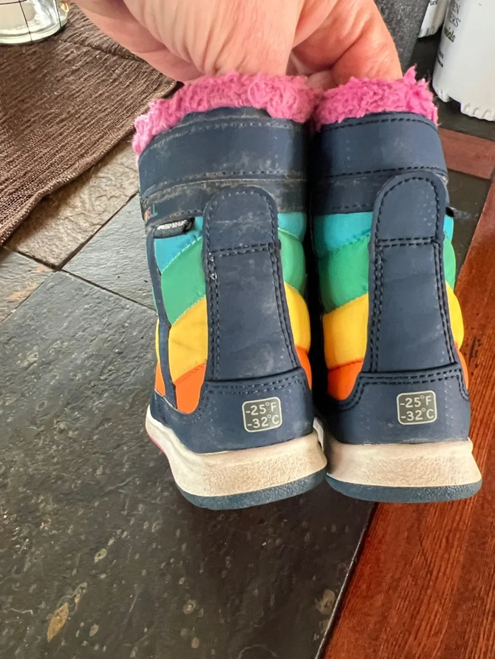 Merrell Rainbow Kids Waterproof Boots with Pink Faux Fur Sz 8